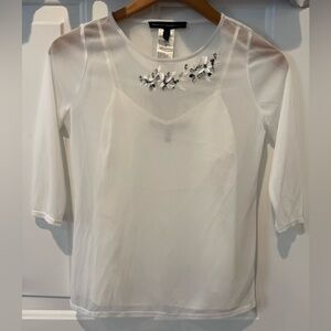 White House Black Market Mesh Embellished Beaded Floral Flower Sheer Tank Blouse